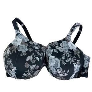 Cacique Lightly Lined Full Coverage Underwire Boned Black Floral Bra 42C